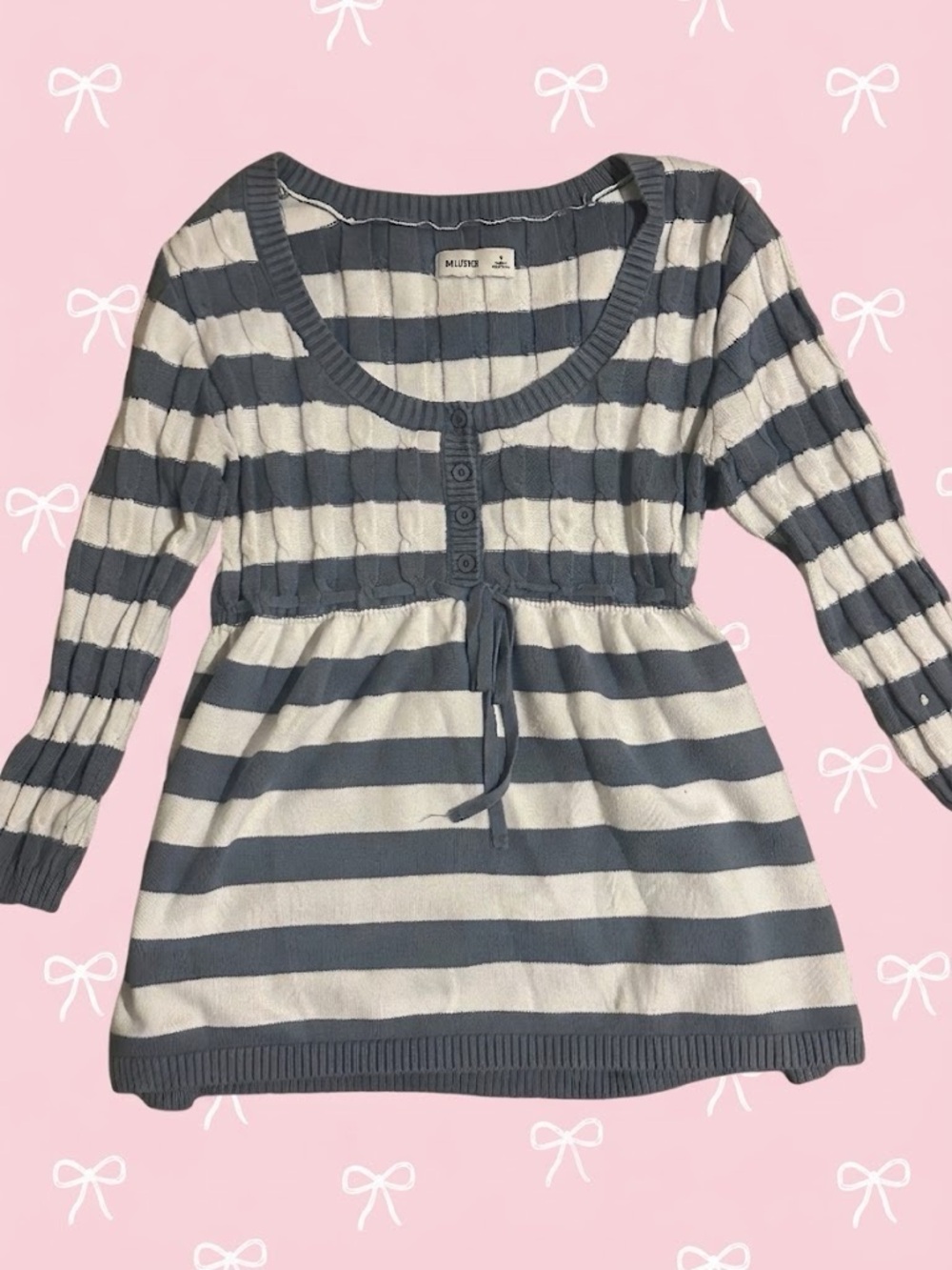 Hollister Gray Striped Babydoll Long Sleeve